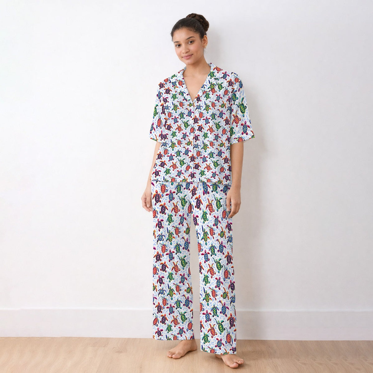 Colorful Sea Turtle Wave Pajama Set