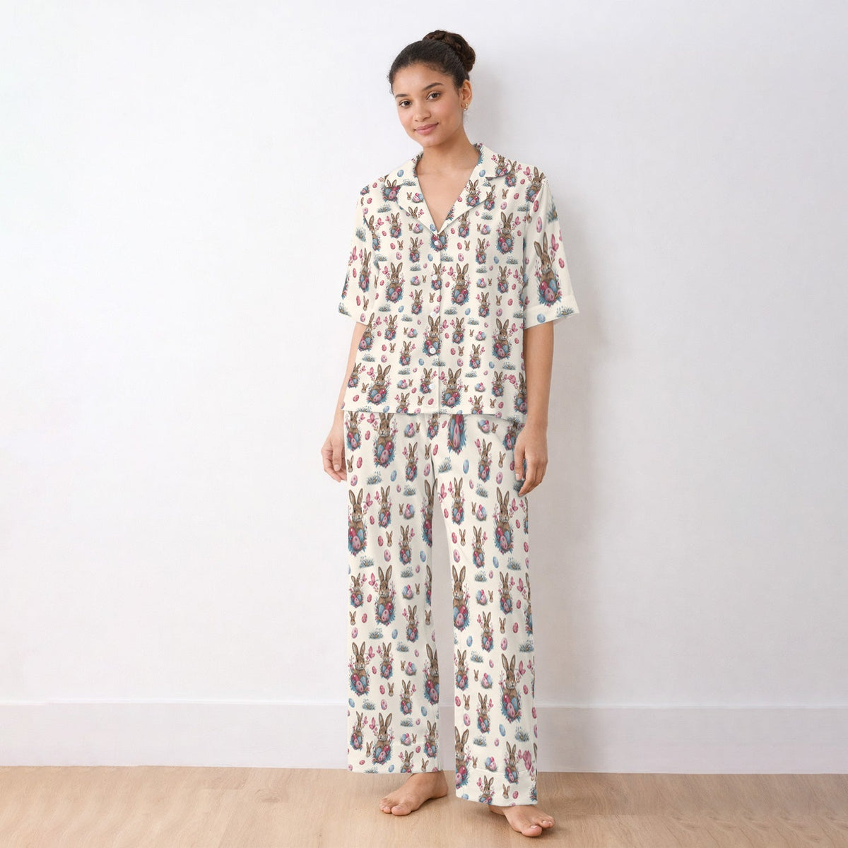 Pastel Easter Bunny Nest Nurse Pajama Set