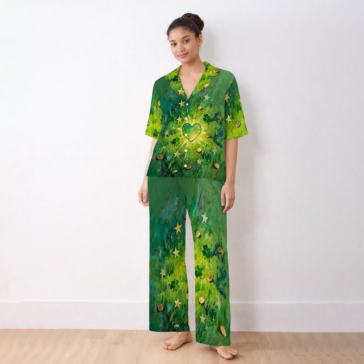 St Patrick Lucky Shamrock Heart Pajama Set