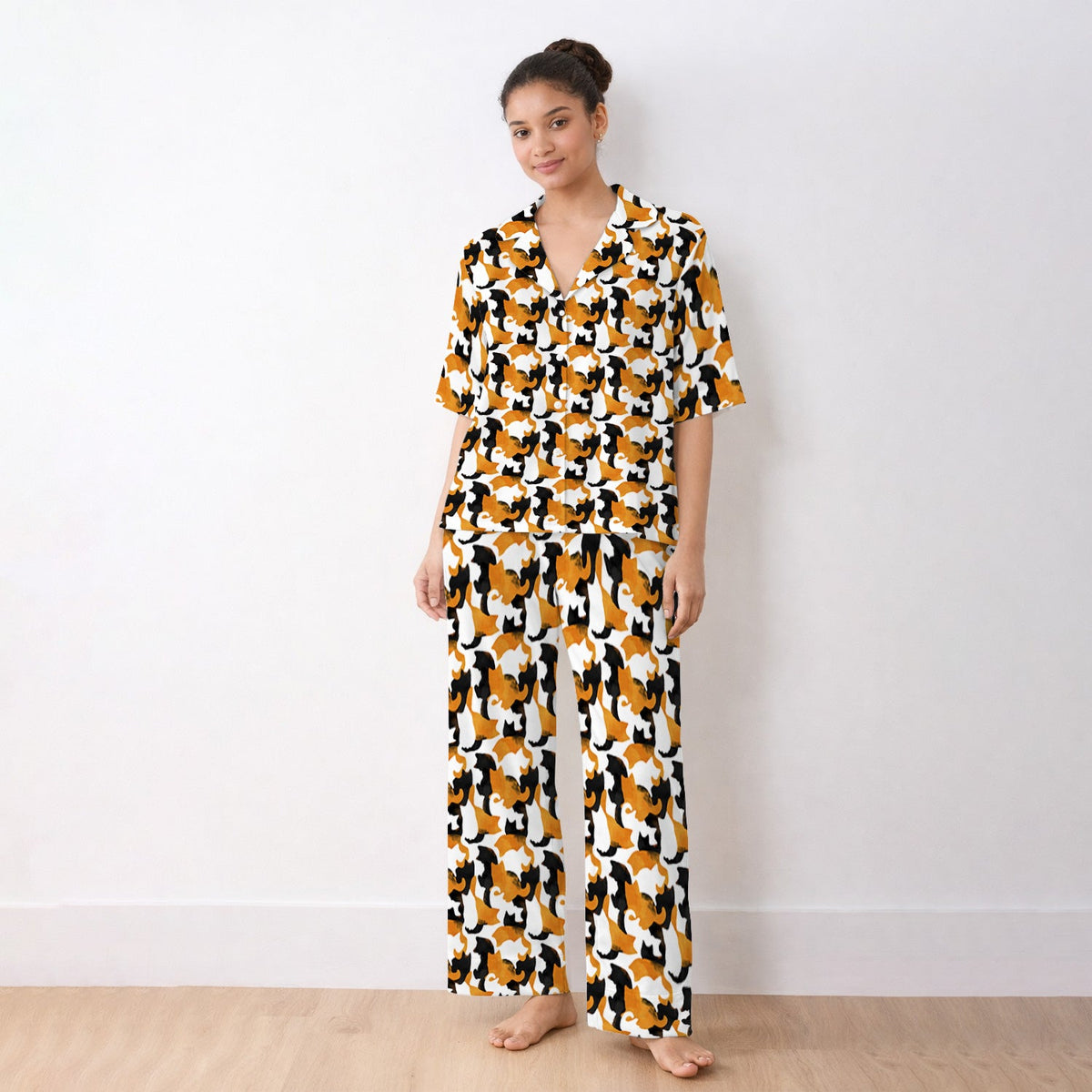 Calico Cat Silhouette Nurse Pajama Set