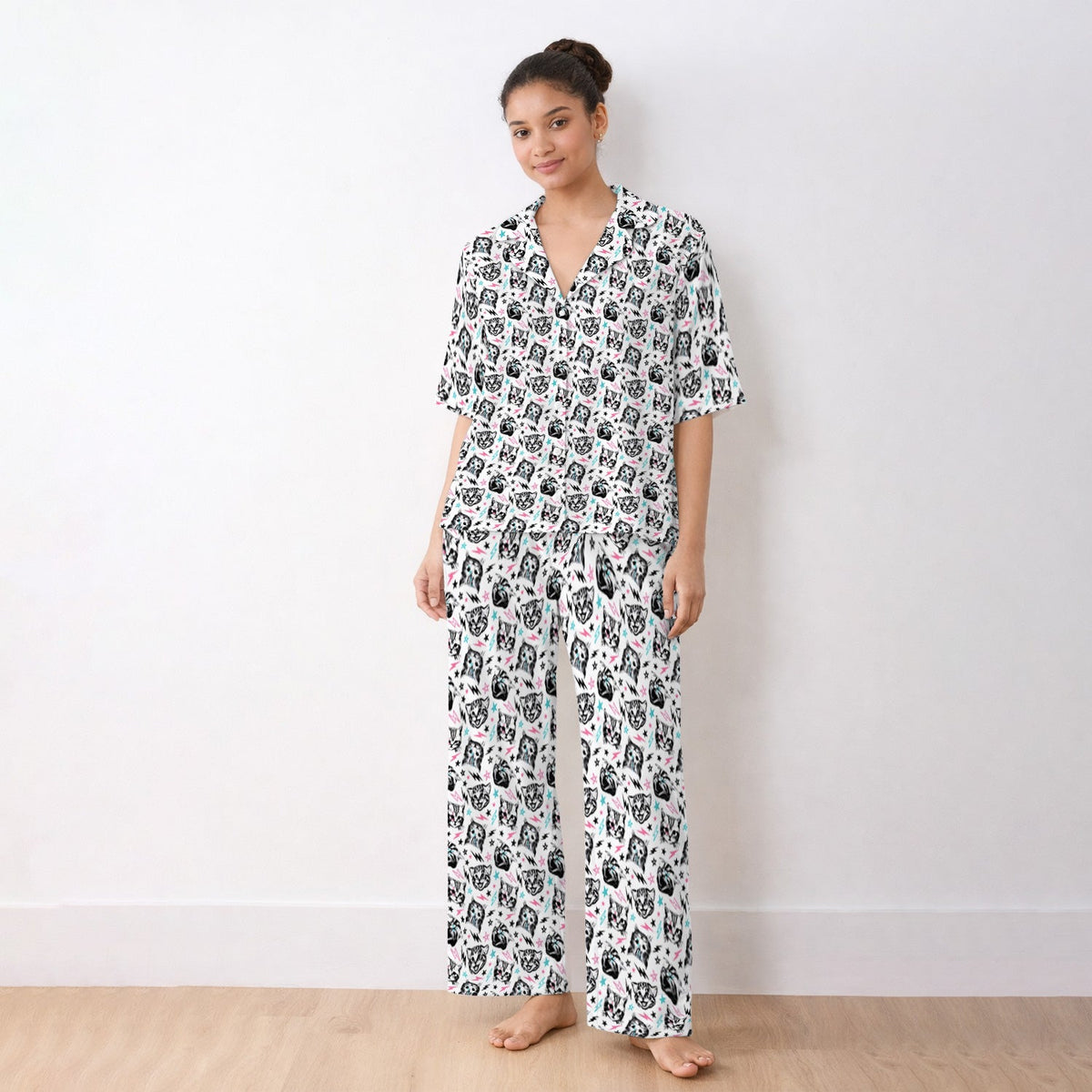 Cat Faces Lightning Pajama Set