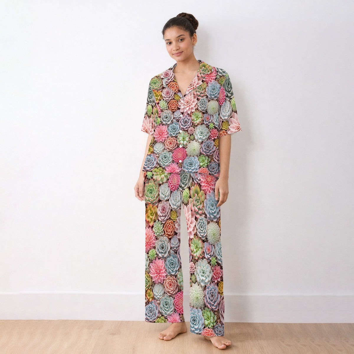 Pastel Succulent Blossom Pajama Set