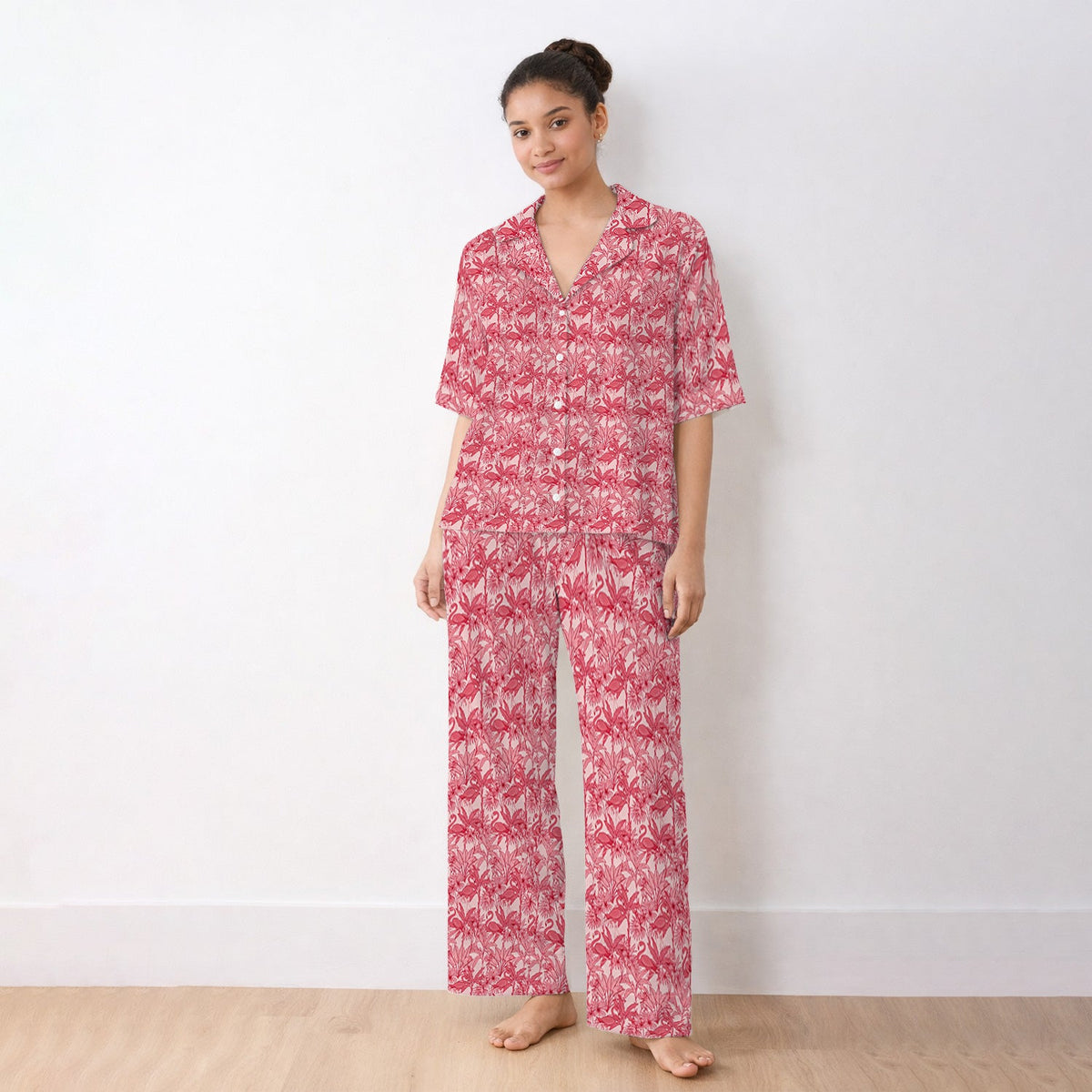 Tropical Flamingo Palm Leaves Pajama Set