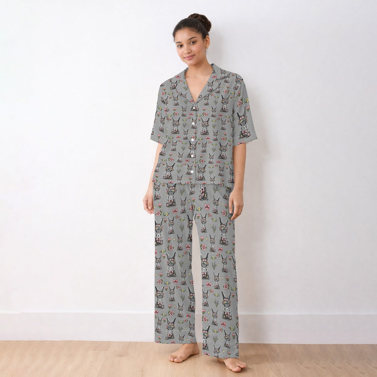 Vintage Floral Bunny Pajama Set - Easter Gift For Nurse