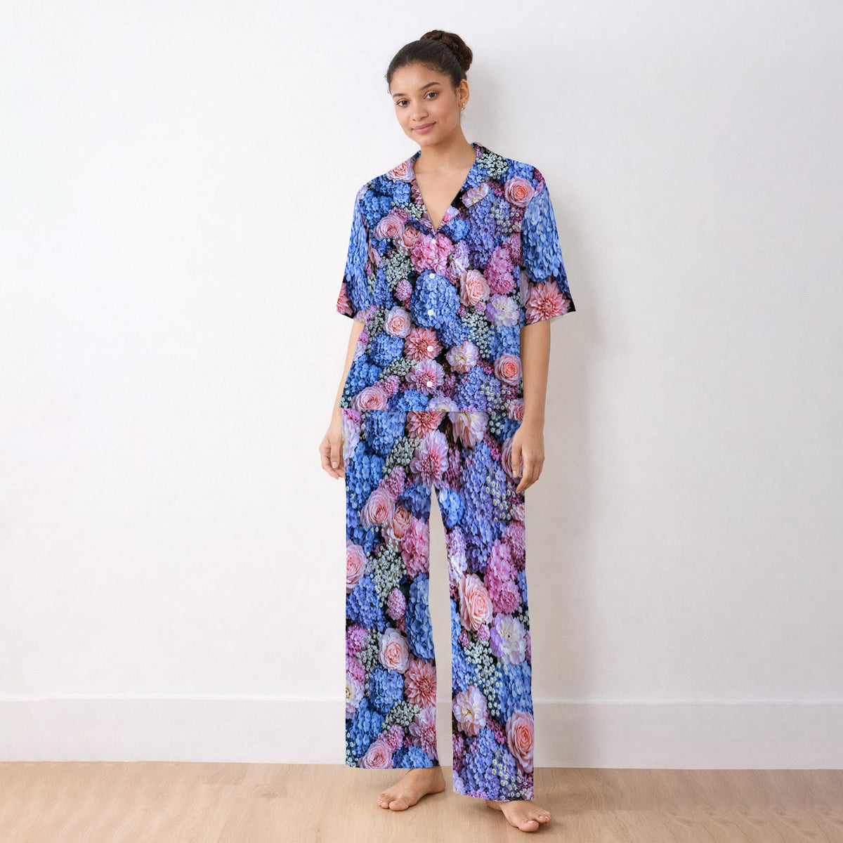 Pastel Hydrangea Rose Blossom Pajama Set