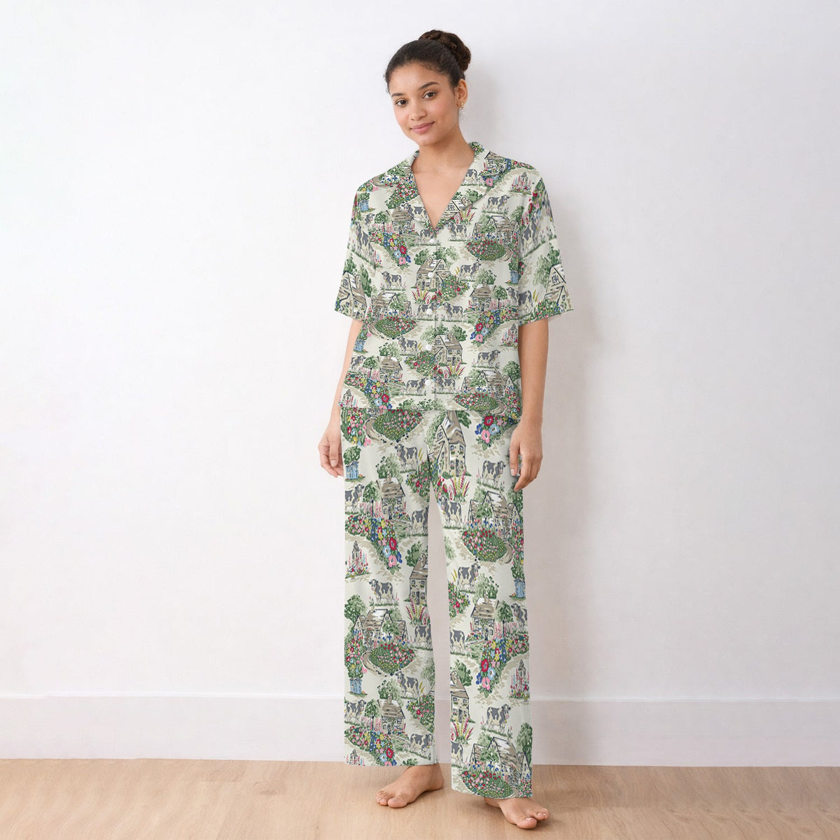 Countryside Cows Cottage Garden Nurse Pajama Set