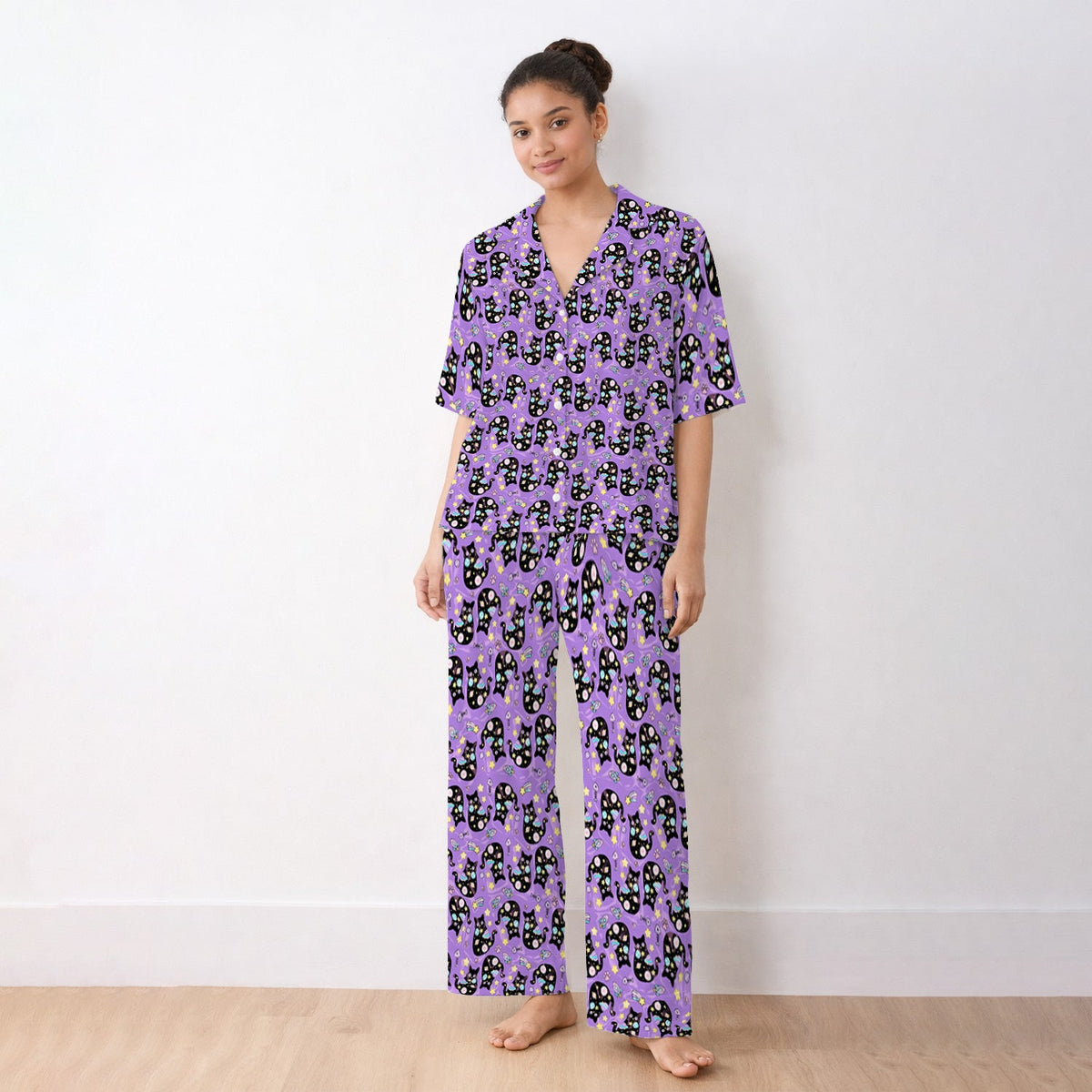 Galaxy Black Cat Space Pajama Set