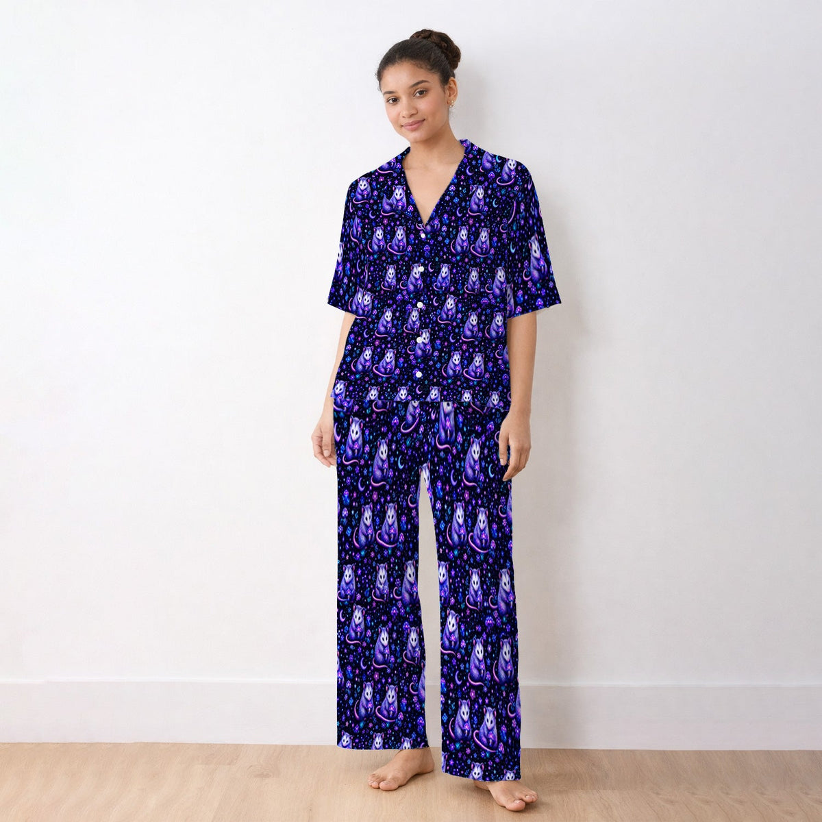 Neon Opossum Mushroom Galaxy Nurse Pajama Set