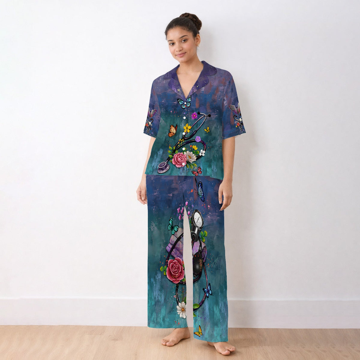Floral Stethoscope Pajama Set
