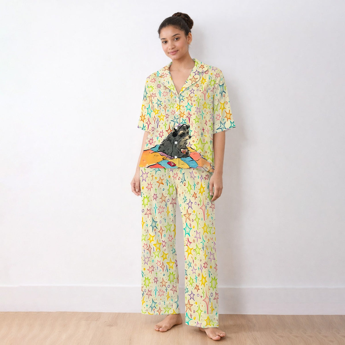 Chill Raccoon Starry Music Pajama Set