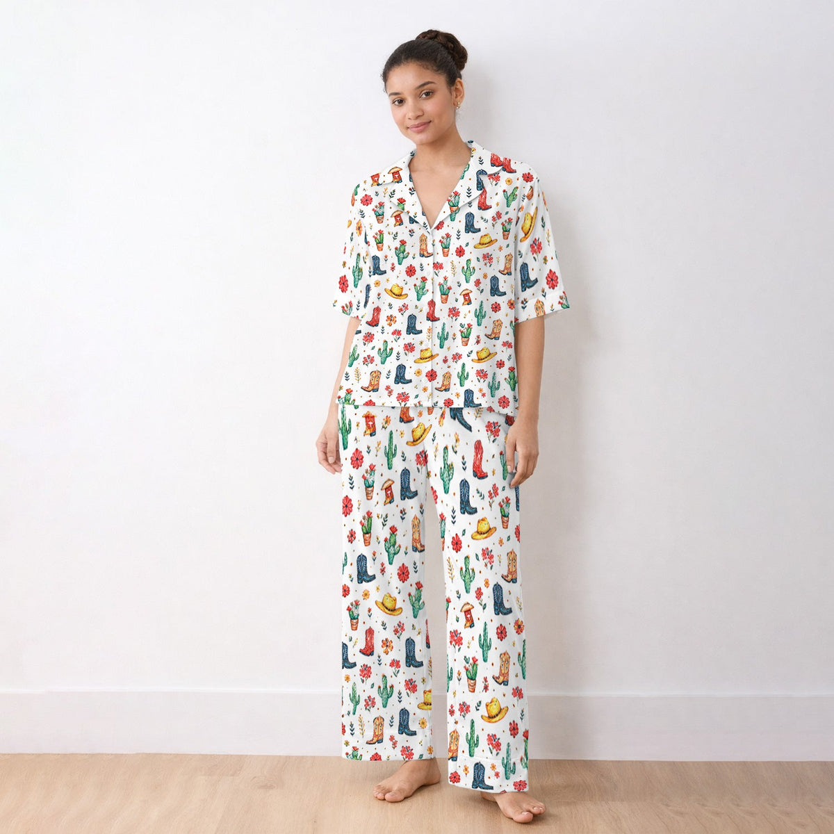 Whimsical Western Cactus Boots Pajama Set