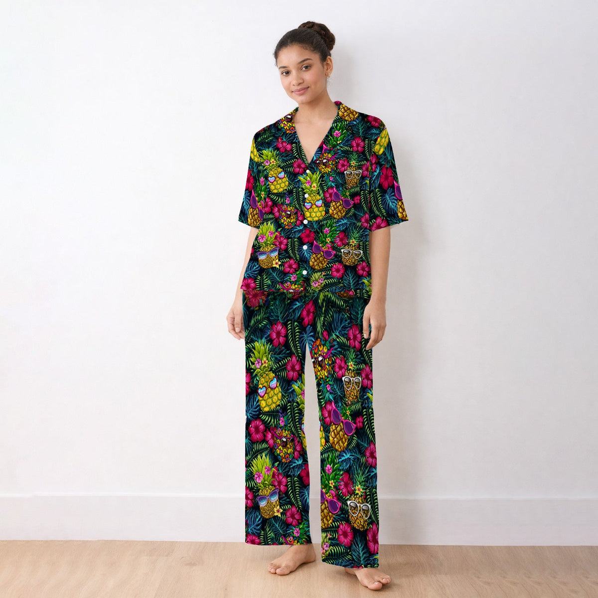 Tropical Pineapple Sunglasses Nurse Pajama Set