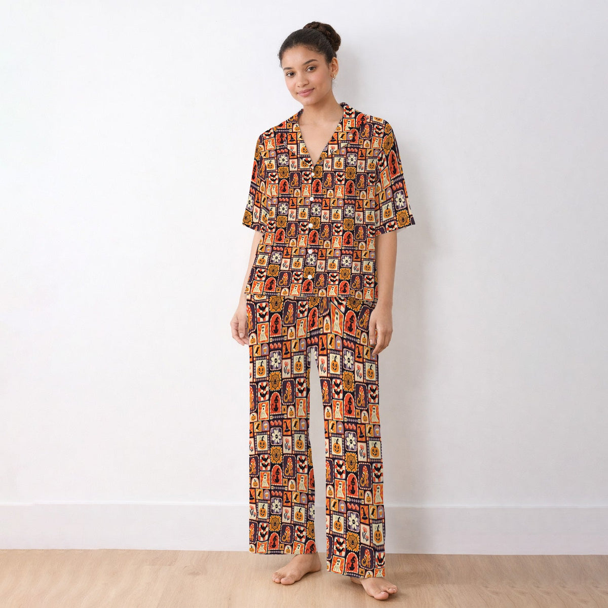 Retro Halloween Patchwork Pajama Set