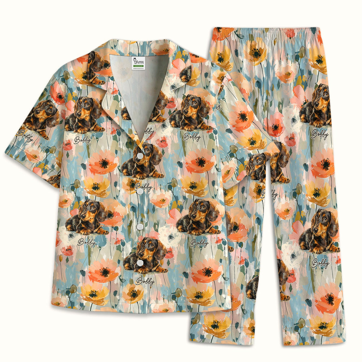 Personalized Dachshund Photo Floral Pajama Set