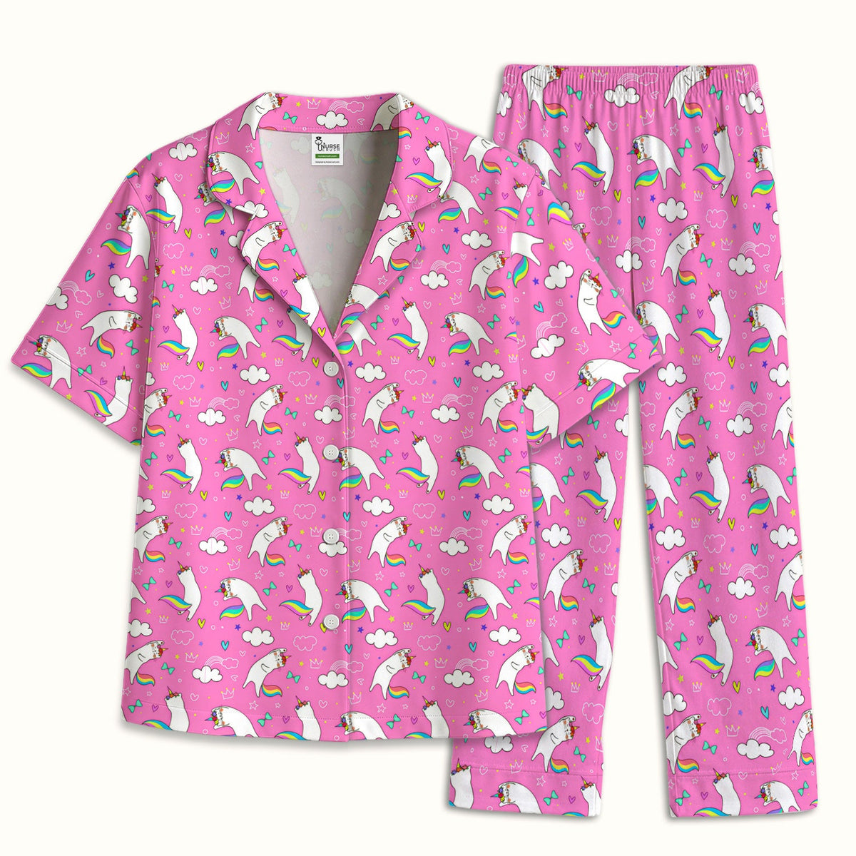 Unicorn Cat Rainbow Tail Clouds Pajama Set