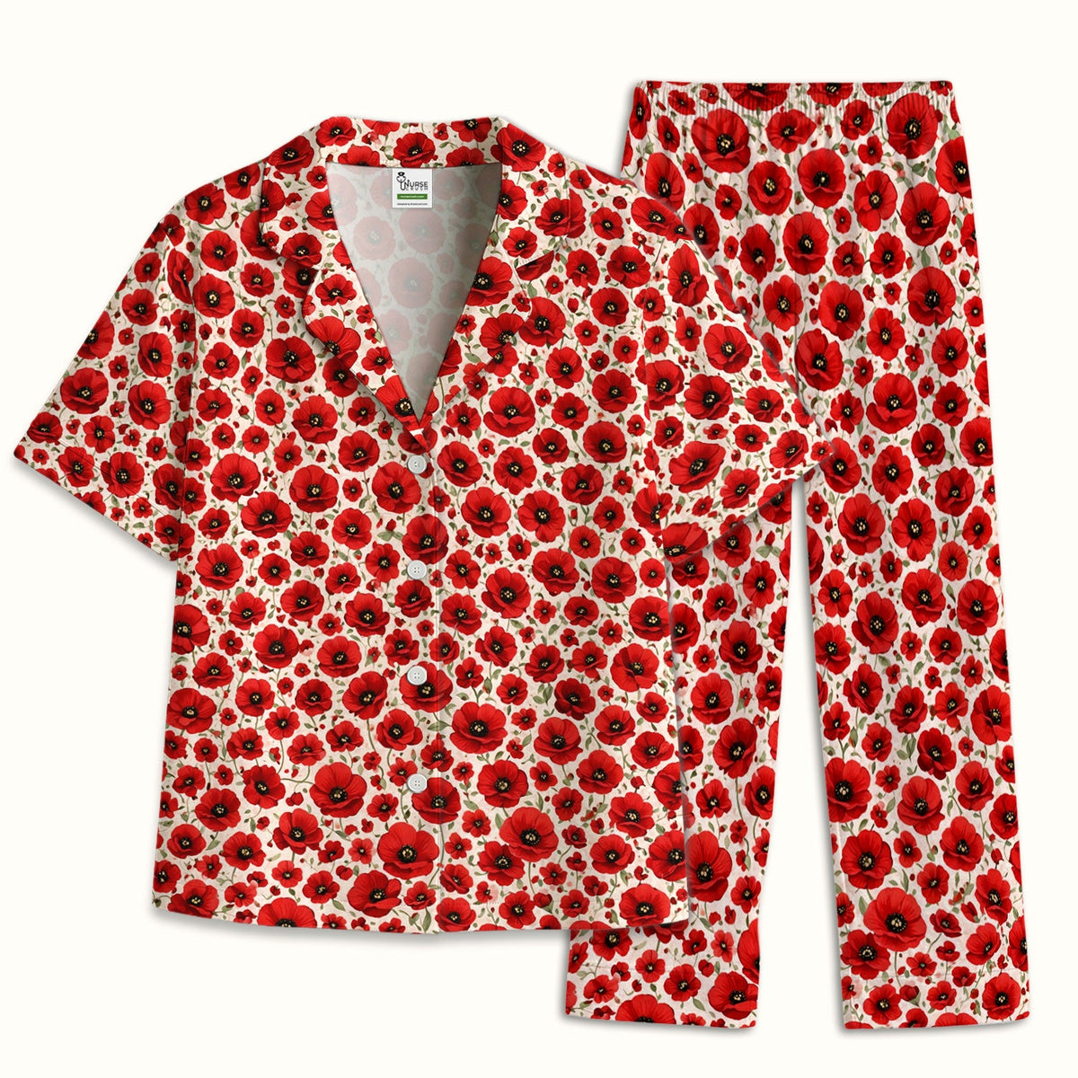 Red Poppy Flower Garden Pajama Set