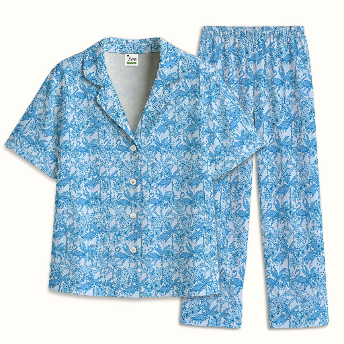 Tropical Flamingo Palm Leaves Pajama Set