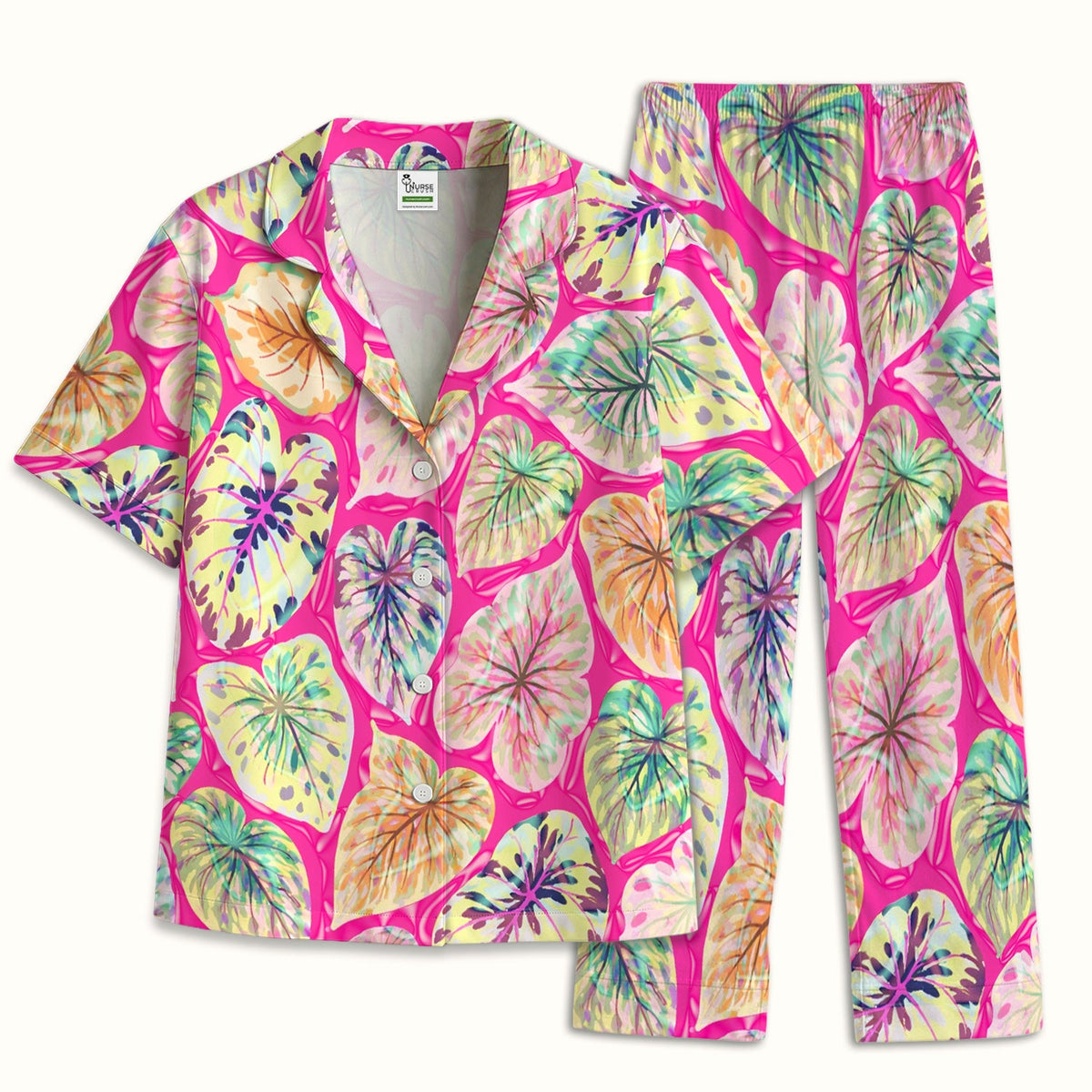 Tropical Colorful Leaf Nurse Pajama Set