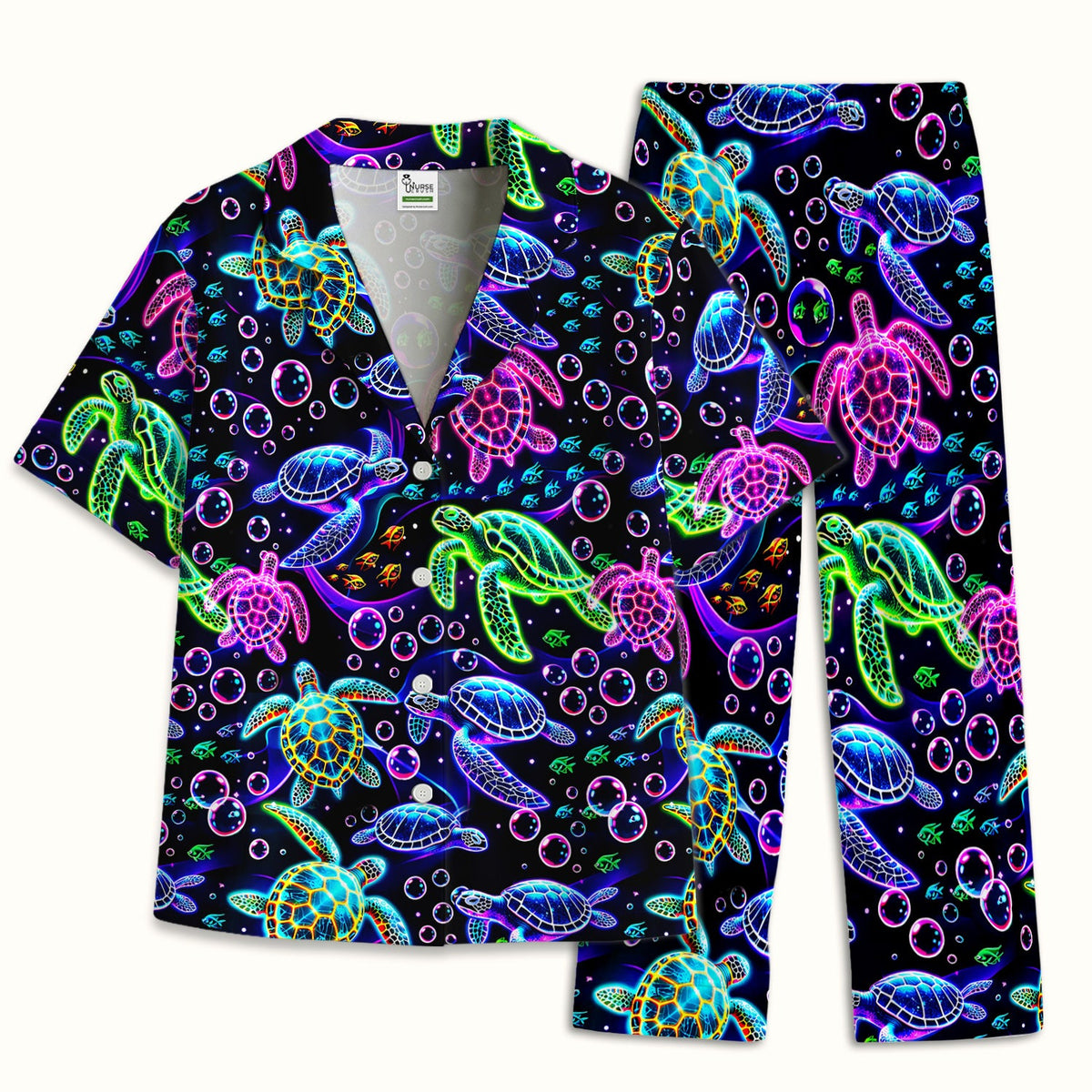Neon Sea Turtle Bubble Nurse Pajama Set