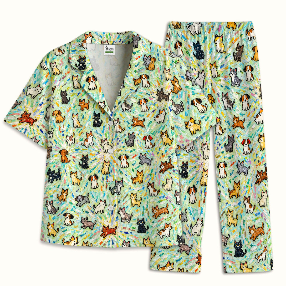 Colorful Cats Dogs Doodle Pajama Set
