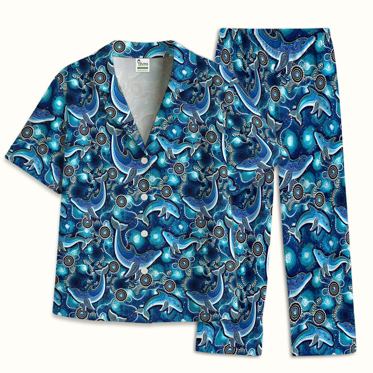 Ocean Dolphin Aboriginal Dot Nurse Pajama Set