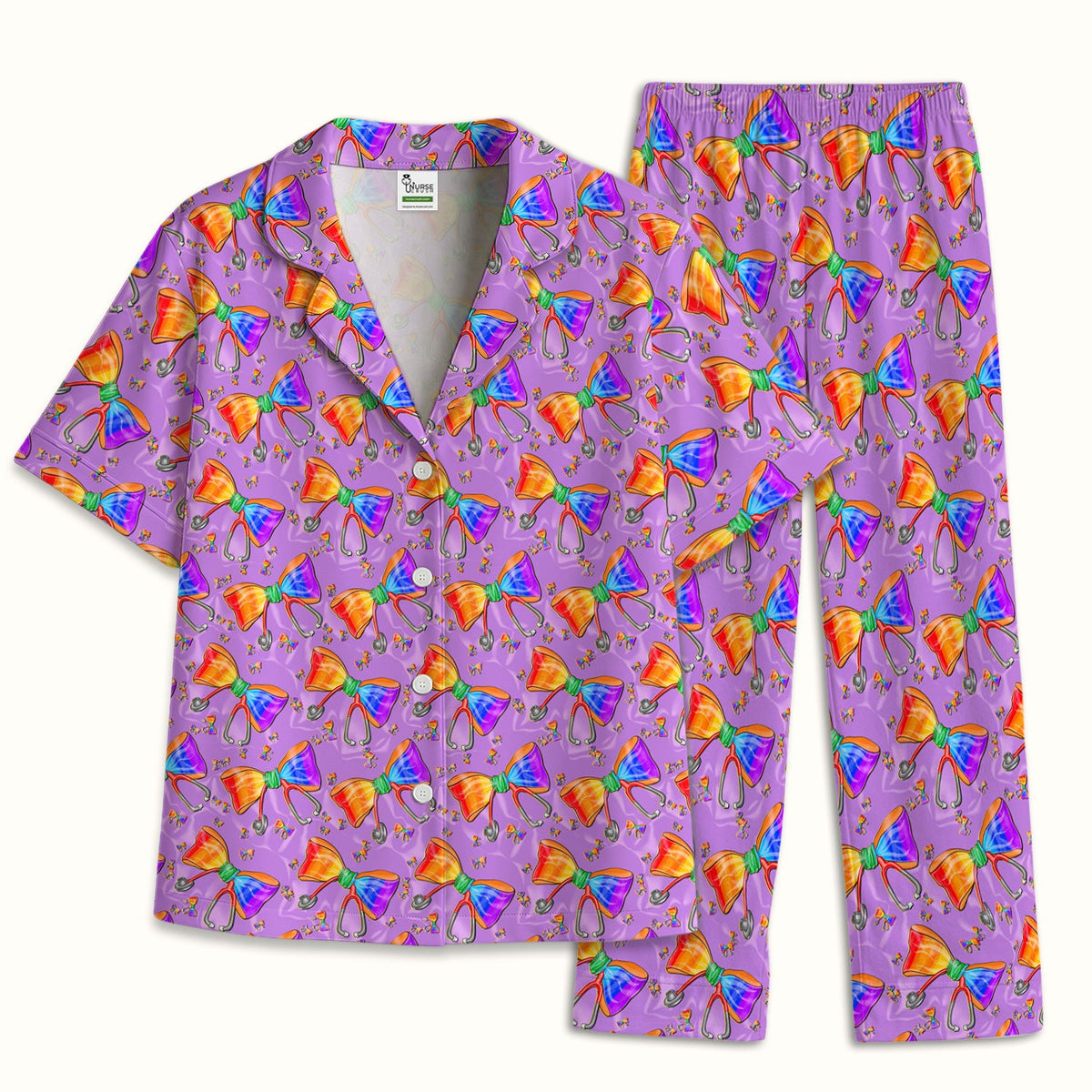 Colorful Rainbow Bow Stethoscope Pajama Set