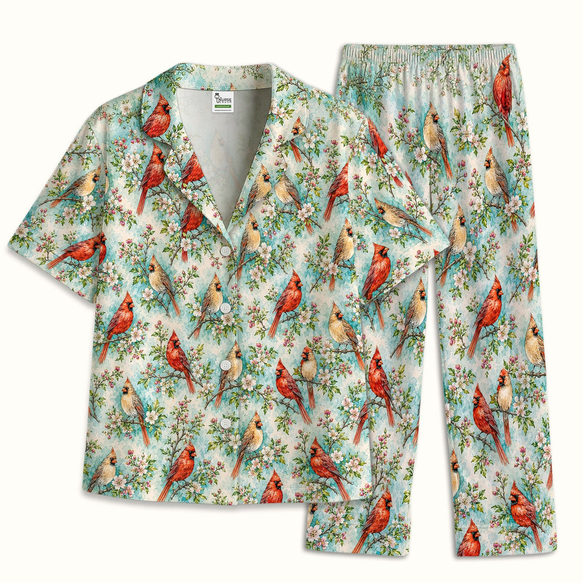 Cardinal Blossom Branch Nurse Pajama Set