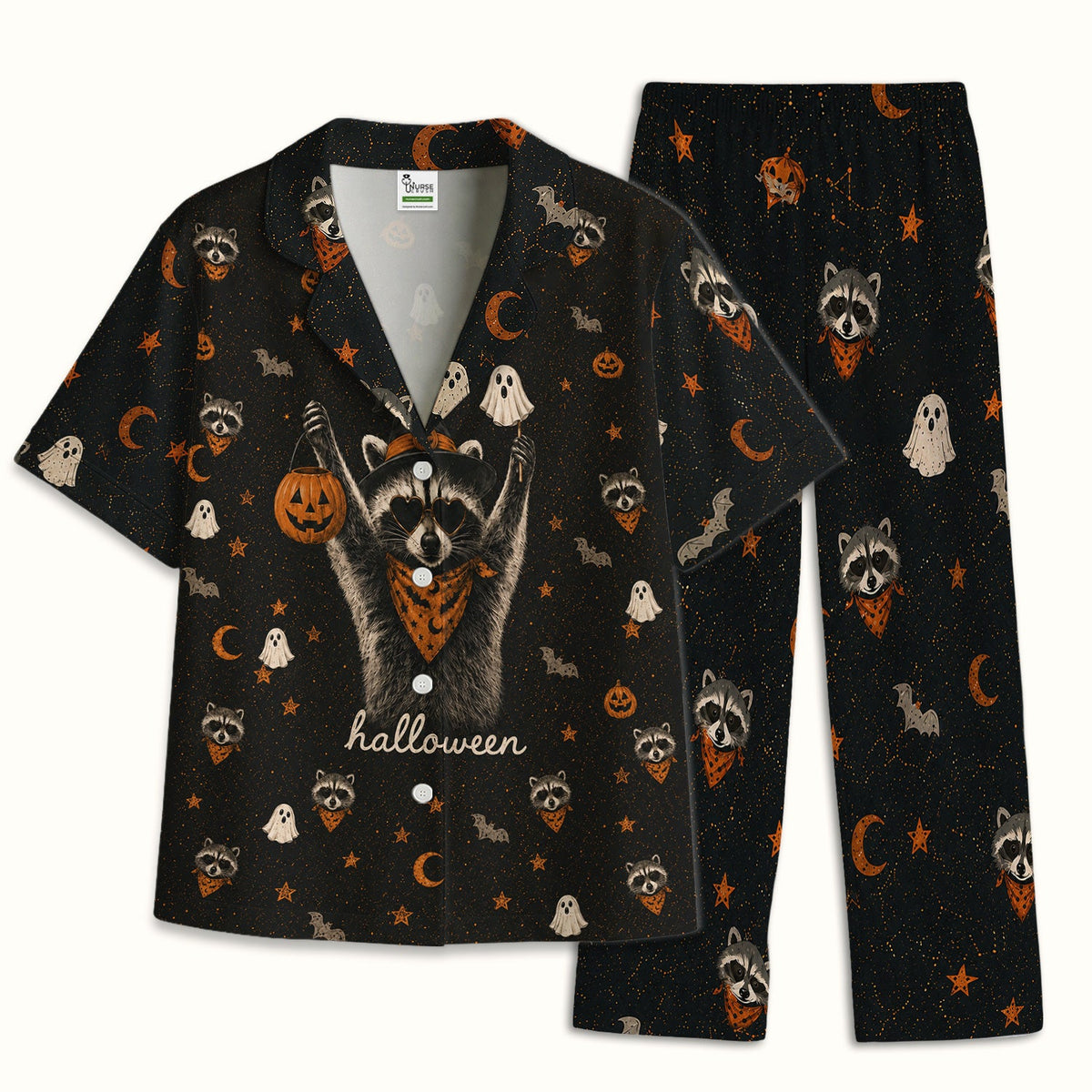 Ghost Pumpkin Raccoon Pajama Set - Halloween Gift For Nurse
