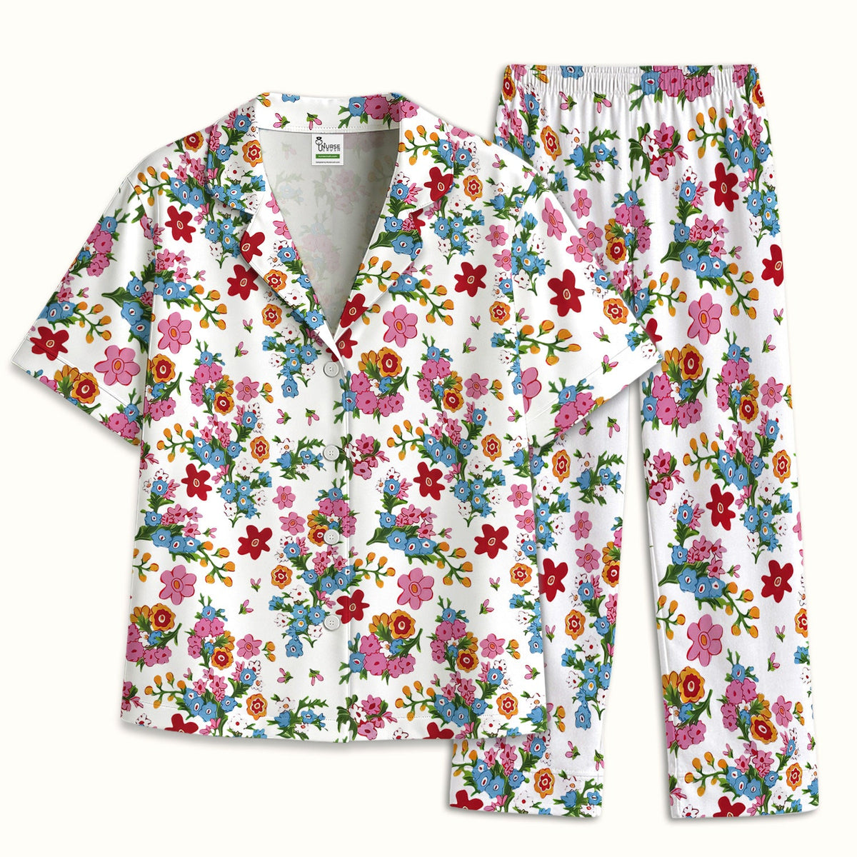Vintage Floral Bouquet Nurse Pajama Set