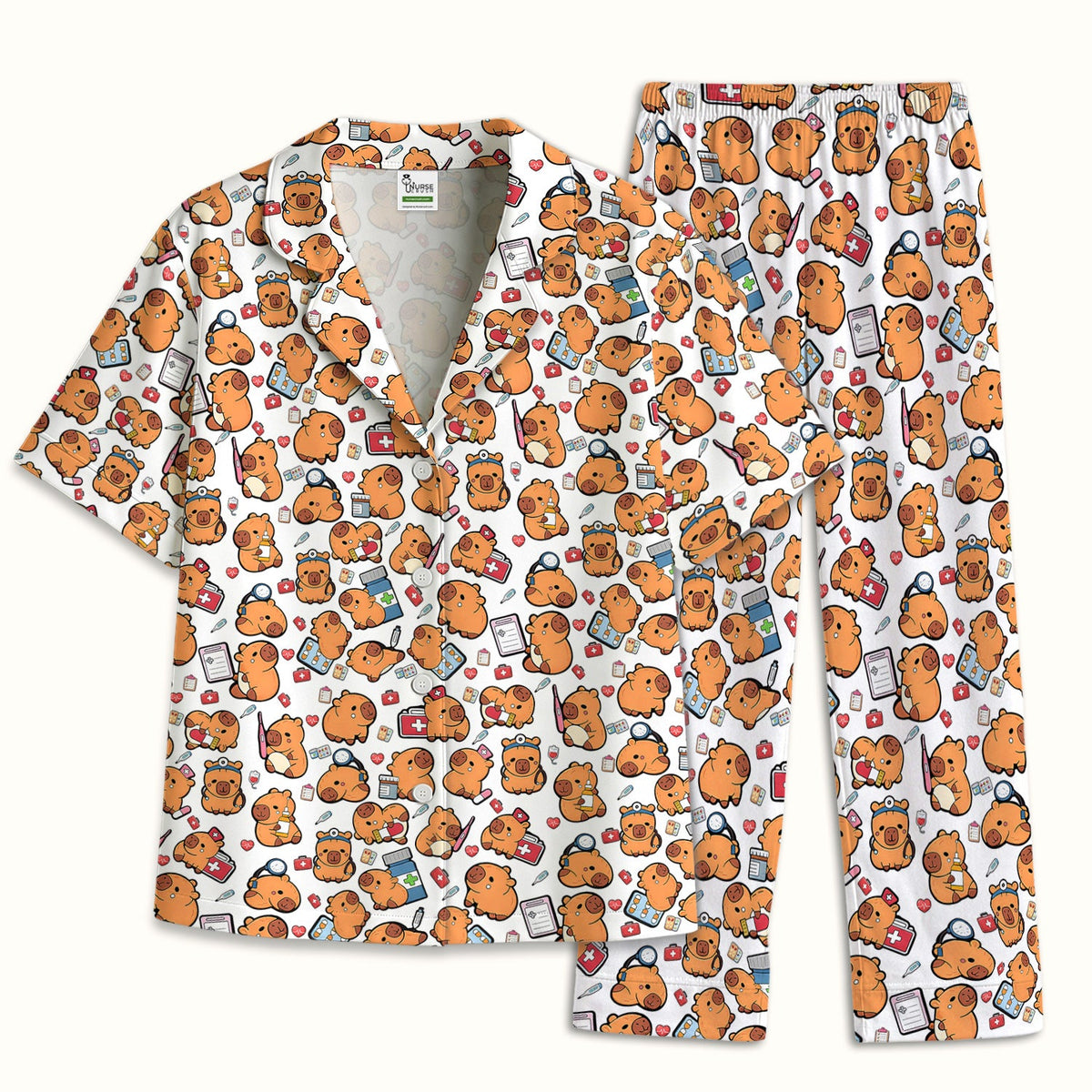 Capybara Stethoscope Medical Tools Nurse Pajama Set