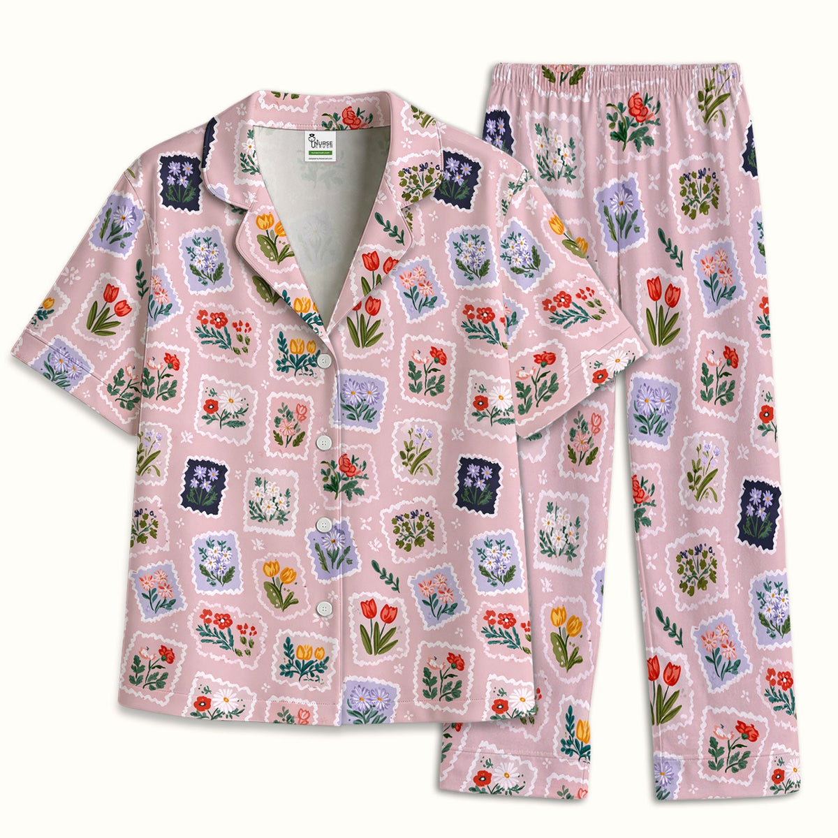 Vintage Flower Stamp Pajama Set
