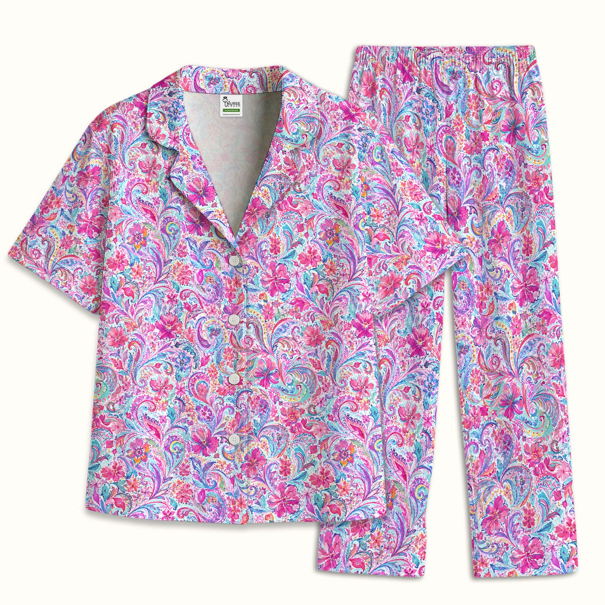 Elegant Pink Paisley Blossom Pajama Set