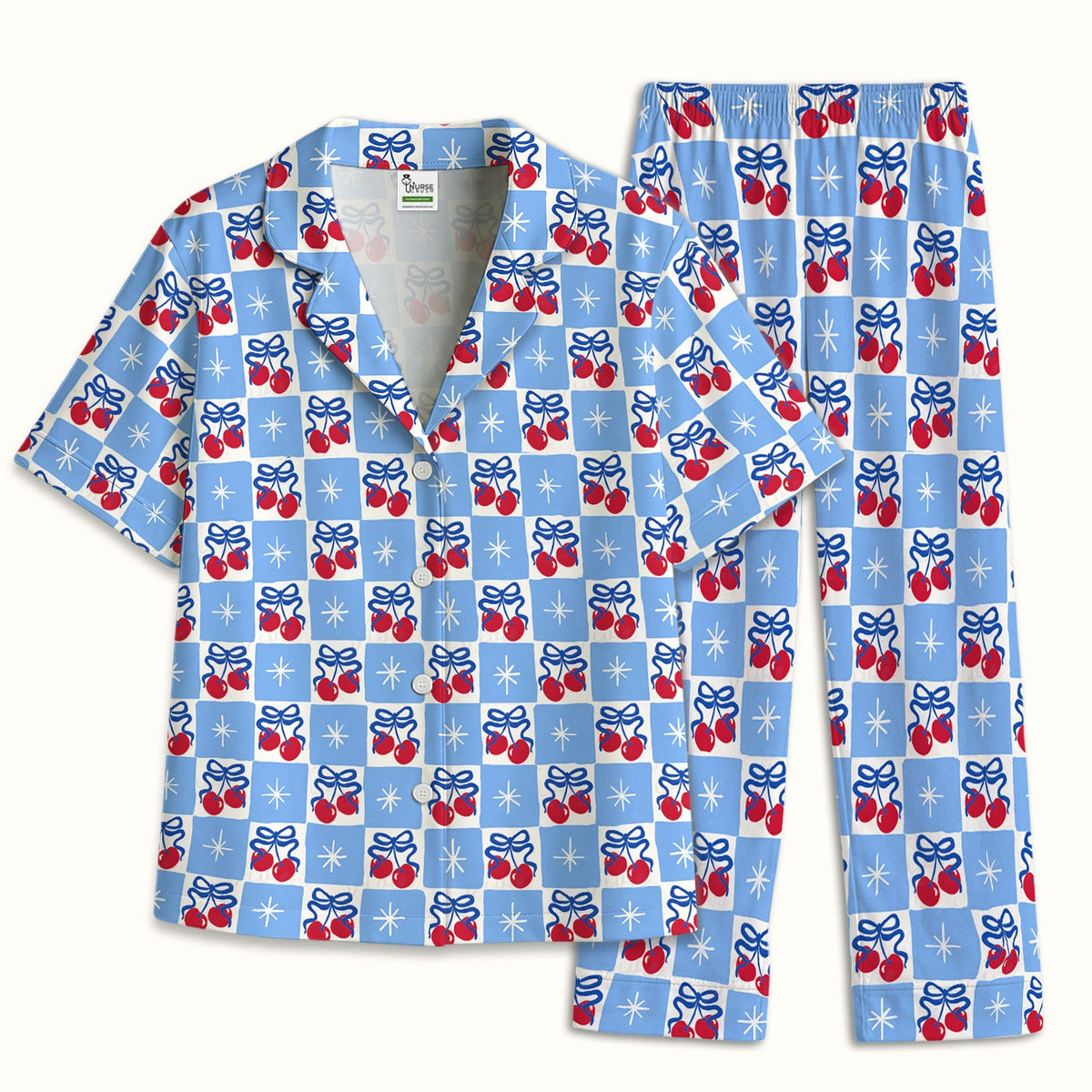 Cherry Bow Gingham Nurse Pajama Set