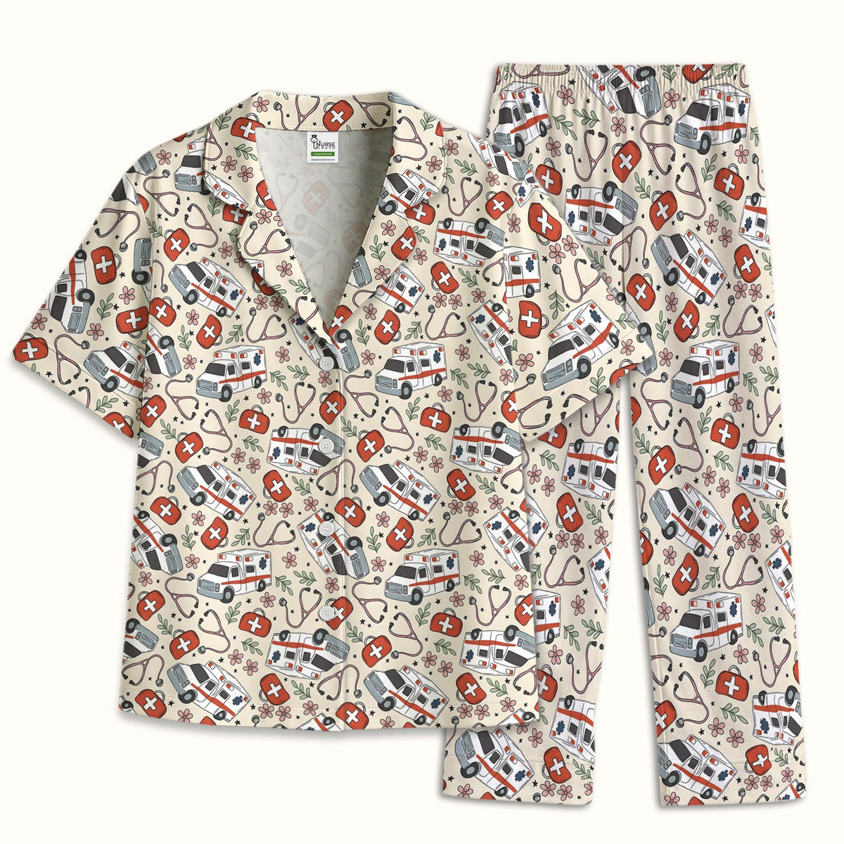 Ambulance Stethoscope First Aid Floral Pajama Set