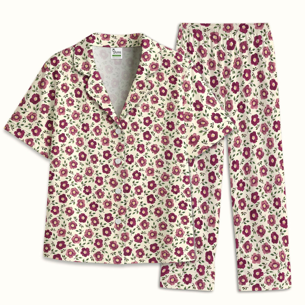 Purple Floral Blossom Leaf Pajama Set
