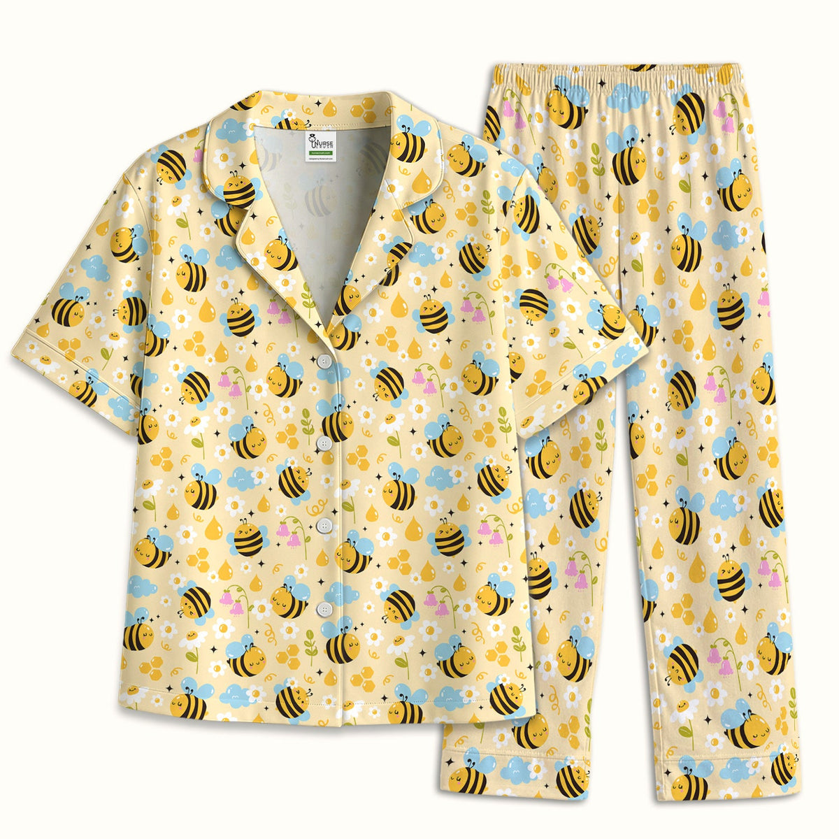 Honey Bee Flower Cloud Pajama Set For Nurse