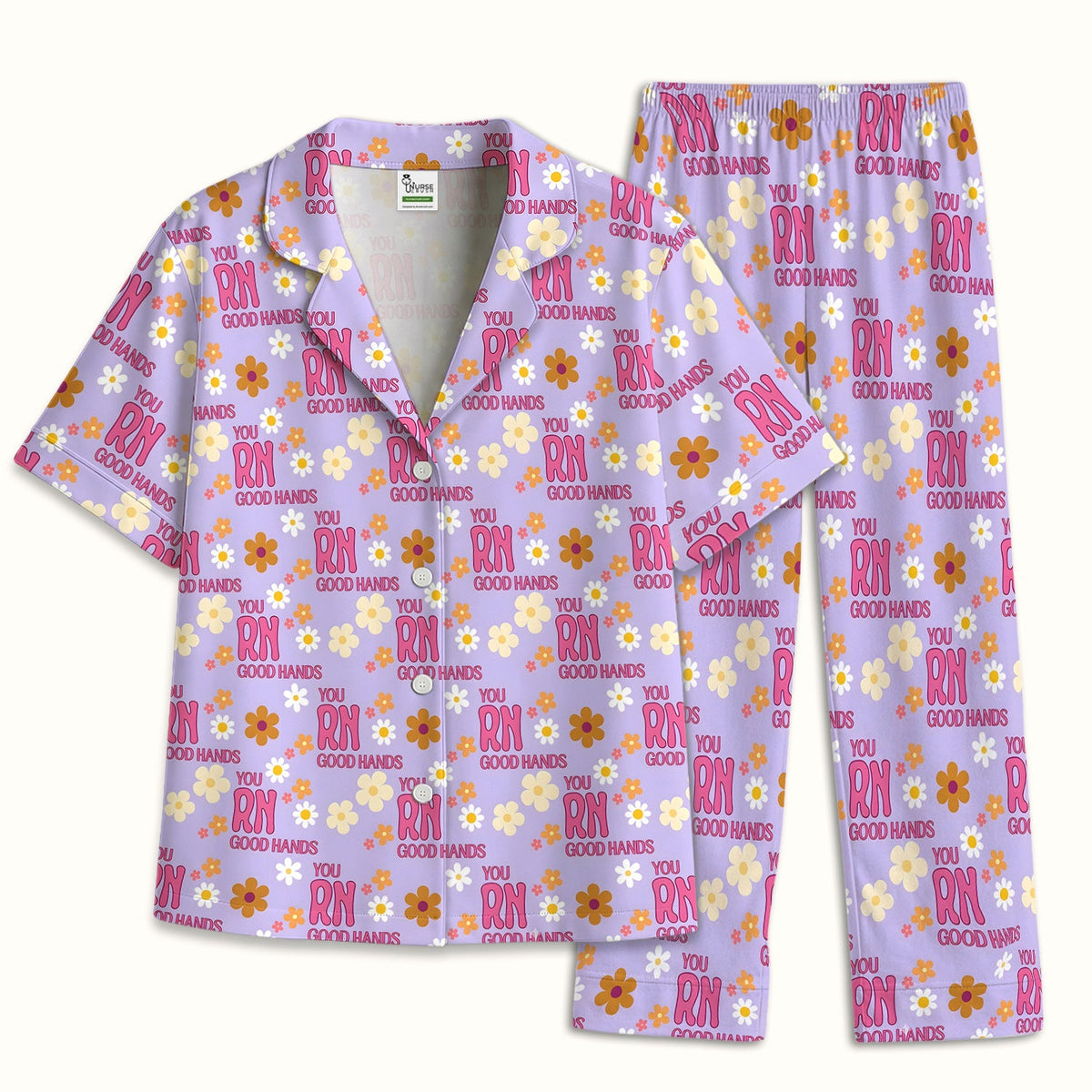 You RN Good Hands Floral Daisy Pajama Set