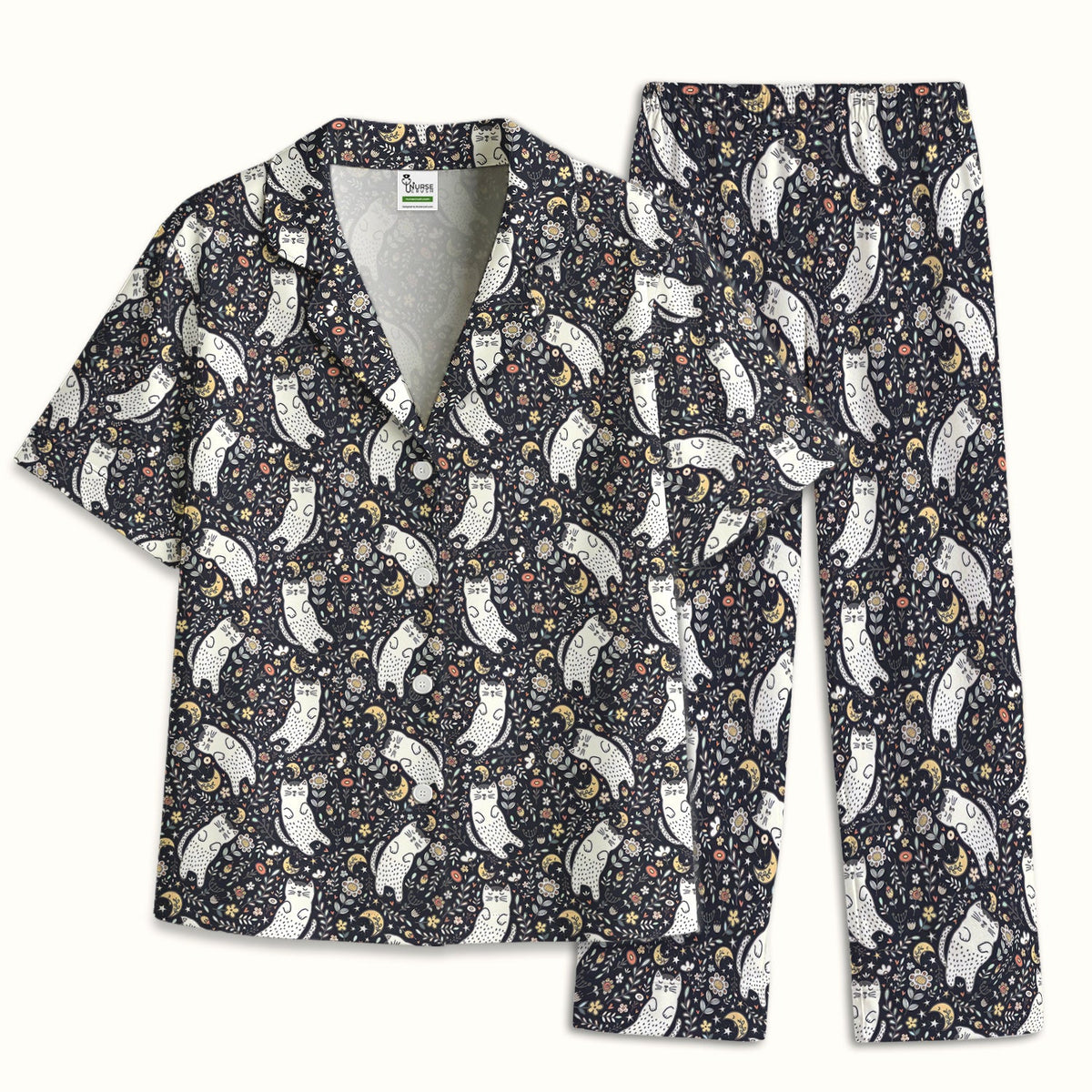 Moonlit Floral Cat Pajama Set