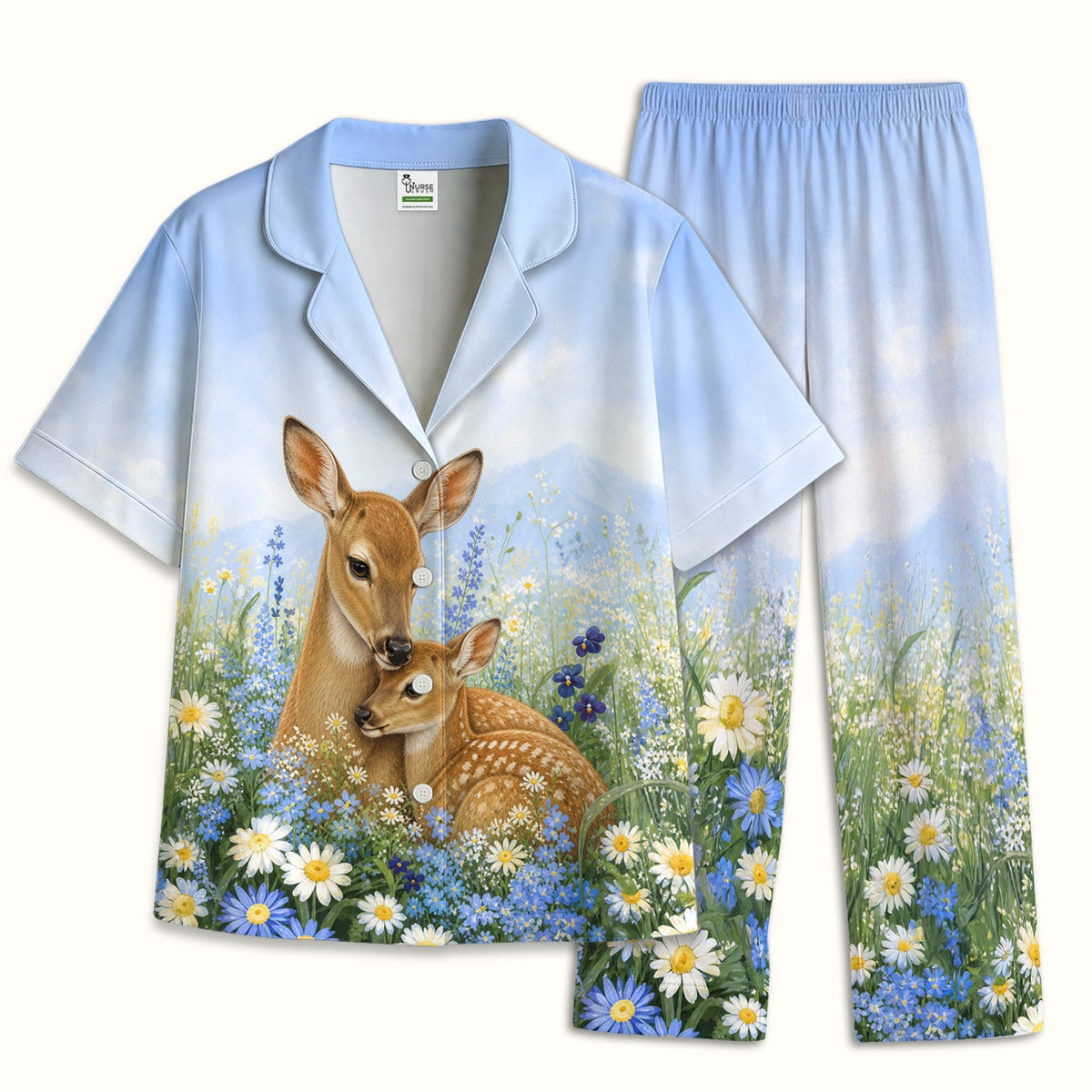 Deer Mother Baby Meadow Nurse Pajama Set