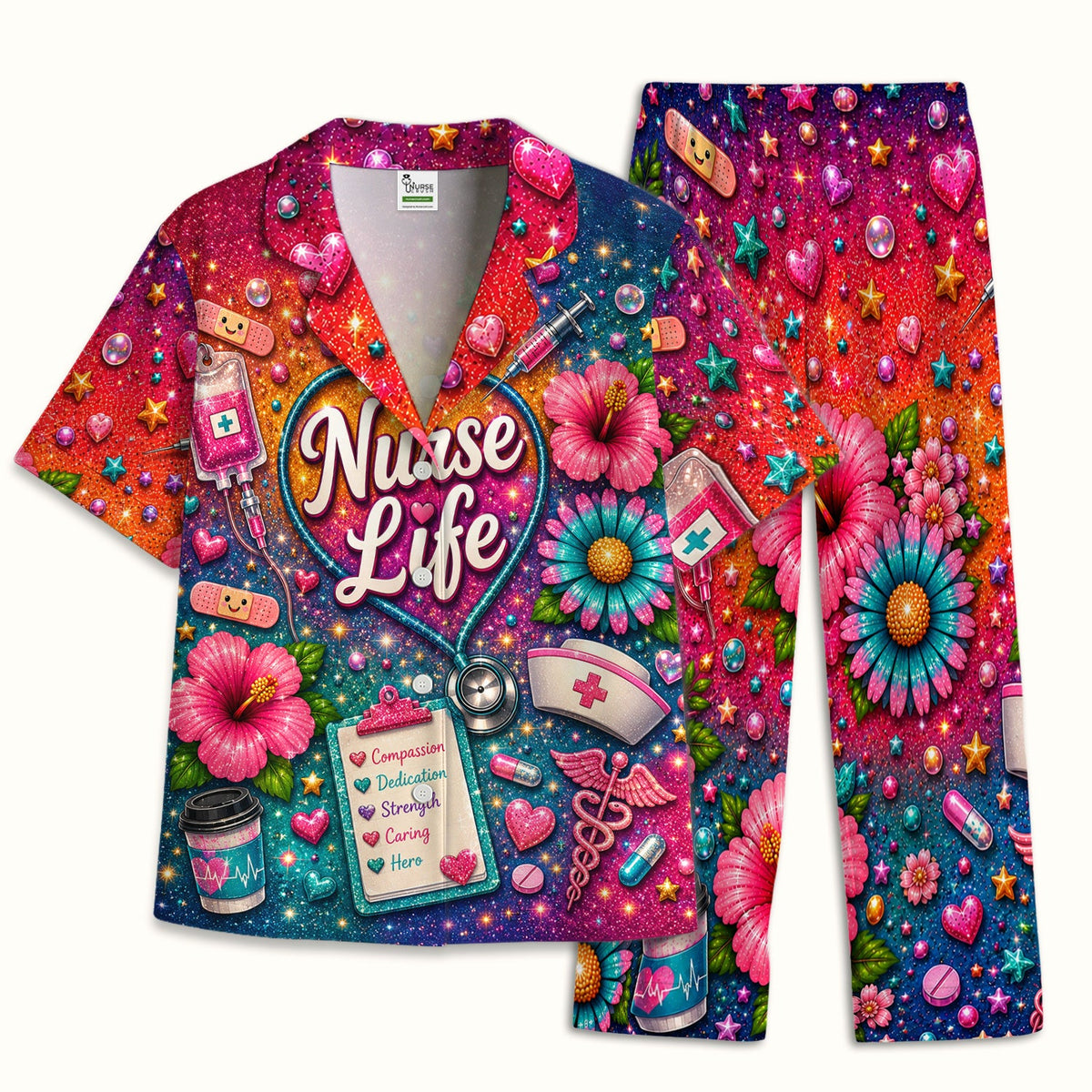 Colorful Nurse Life Heart Pajama Set