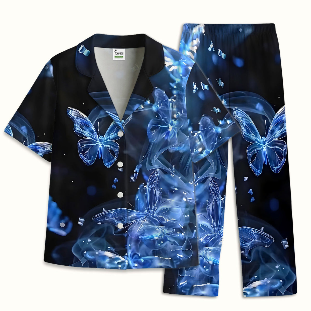 Glowing Blue Butterfly Garden Pajama Set