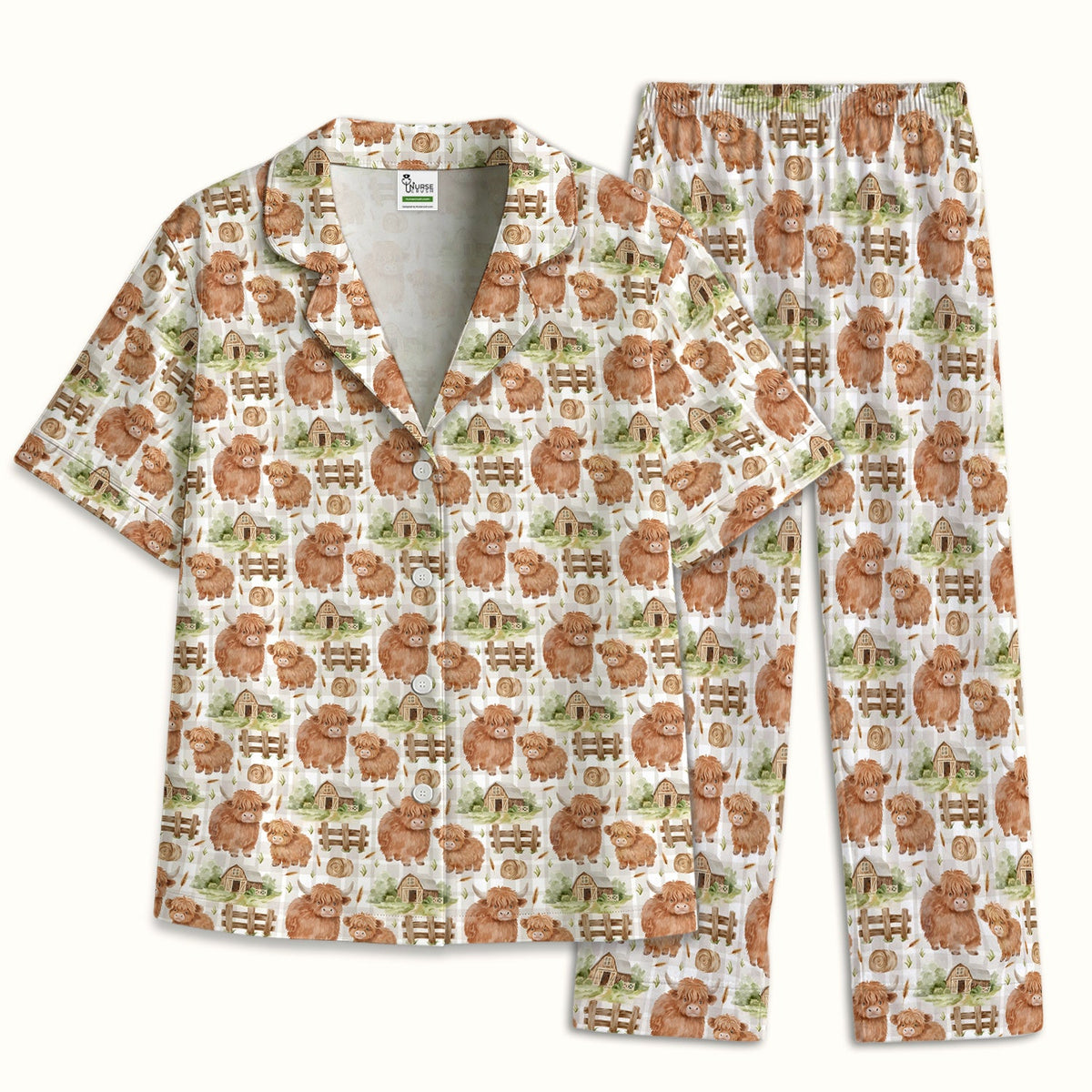 Highland Cow Farm Barn Pajama Set