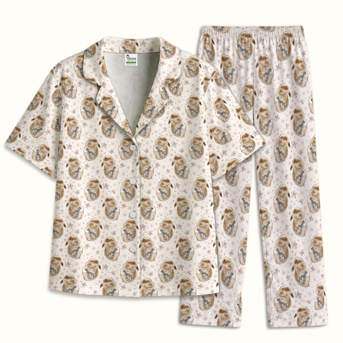Sleeping Bunny Floral Meadow Nurse Pajama Set