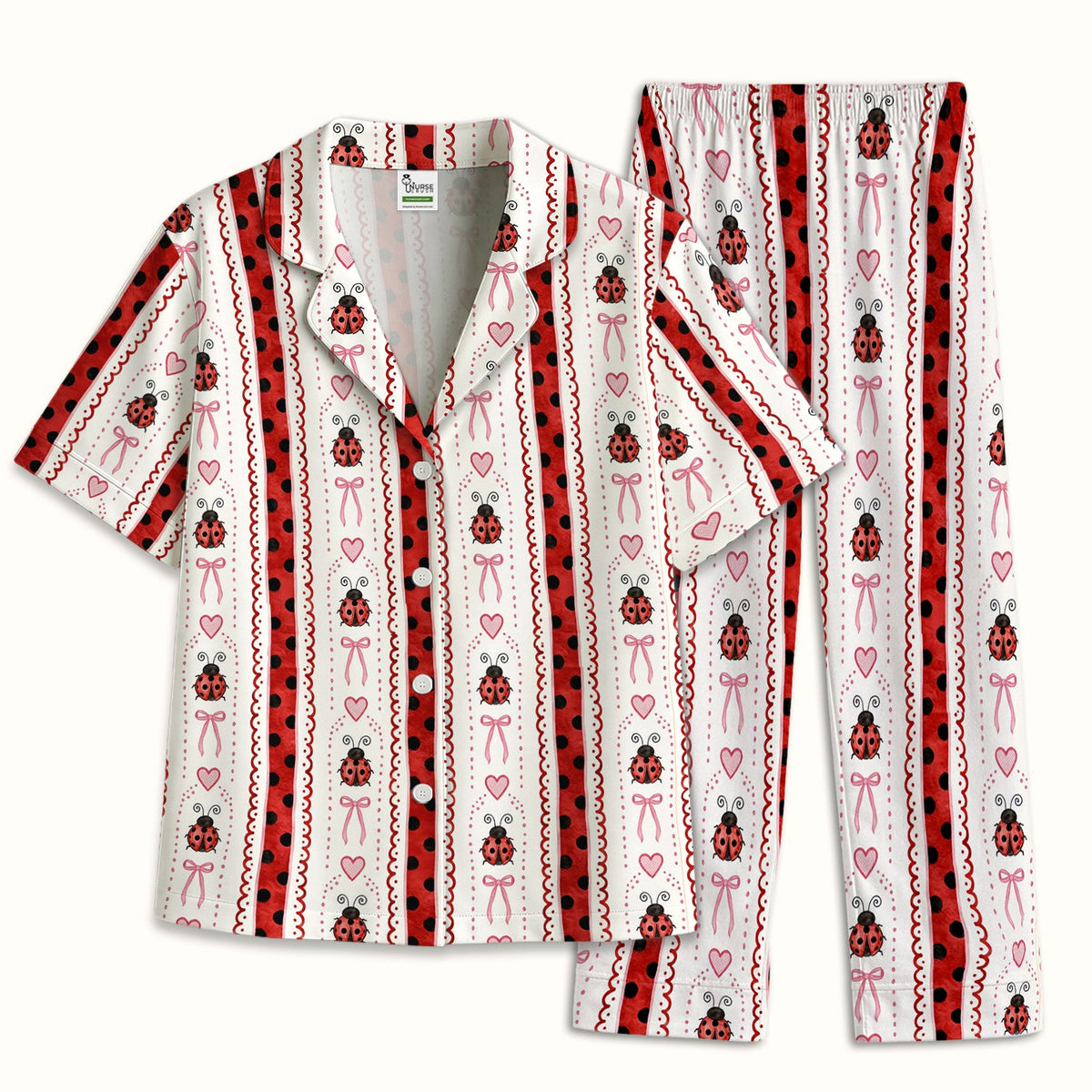 Ladybug Heart Bow Stripe Pajama Set