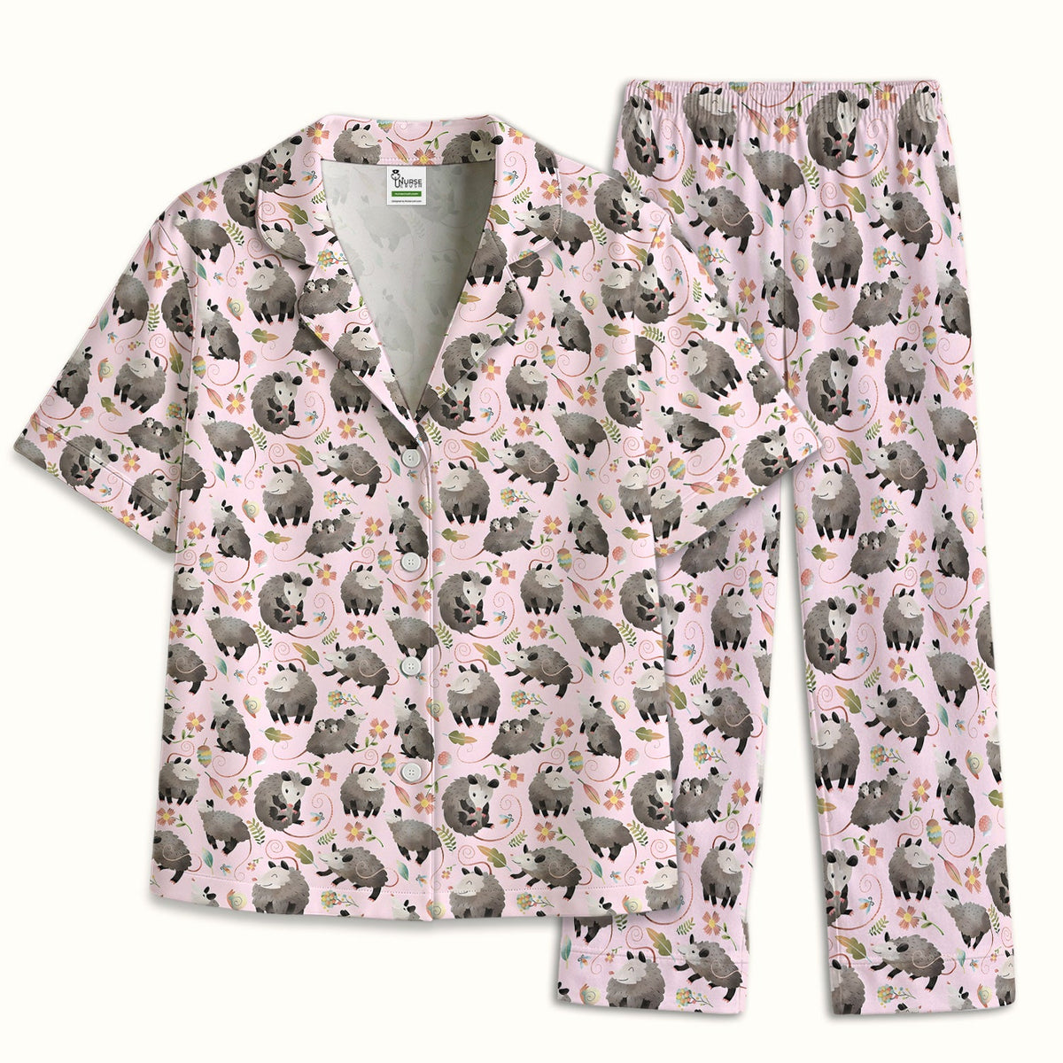 Opossum Playing Flower Garden Pajama Set