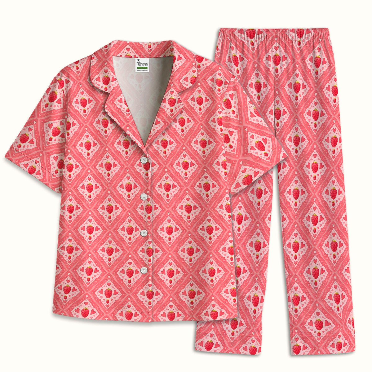 Raspberry Heart Diamond Nurse Pajama Set