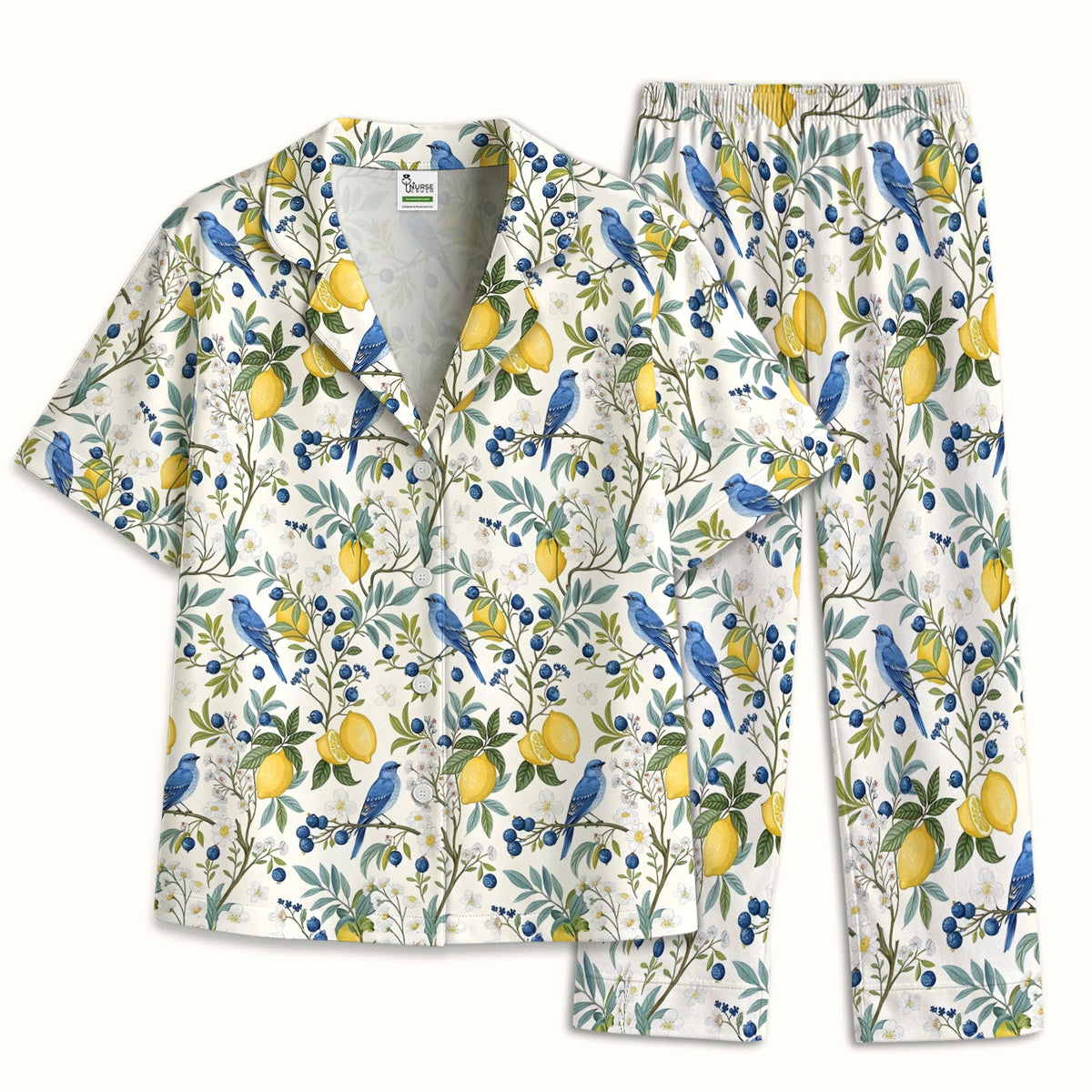Cute Bluebird Lemon Berry Pajama Set