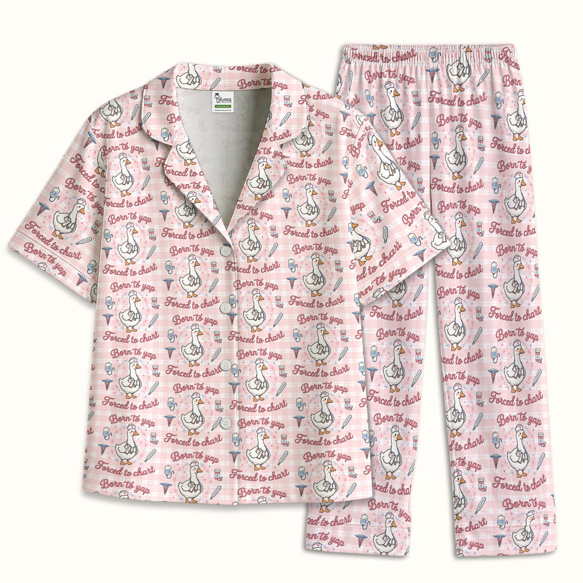 Goose Born To Yap Forced To Chart Pajama Set
