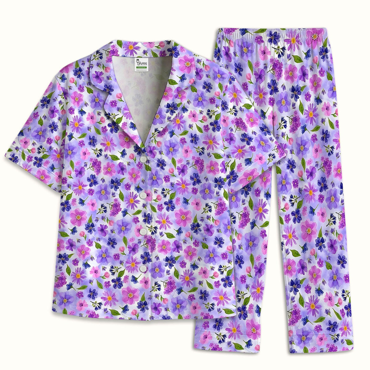 Purple Watercolor Wildflower Bloom Pajama Set