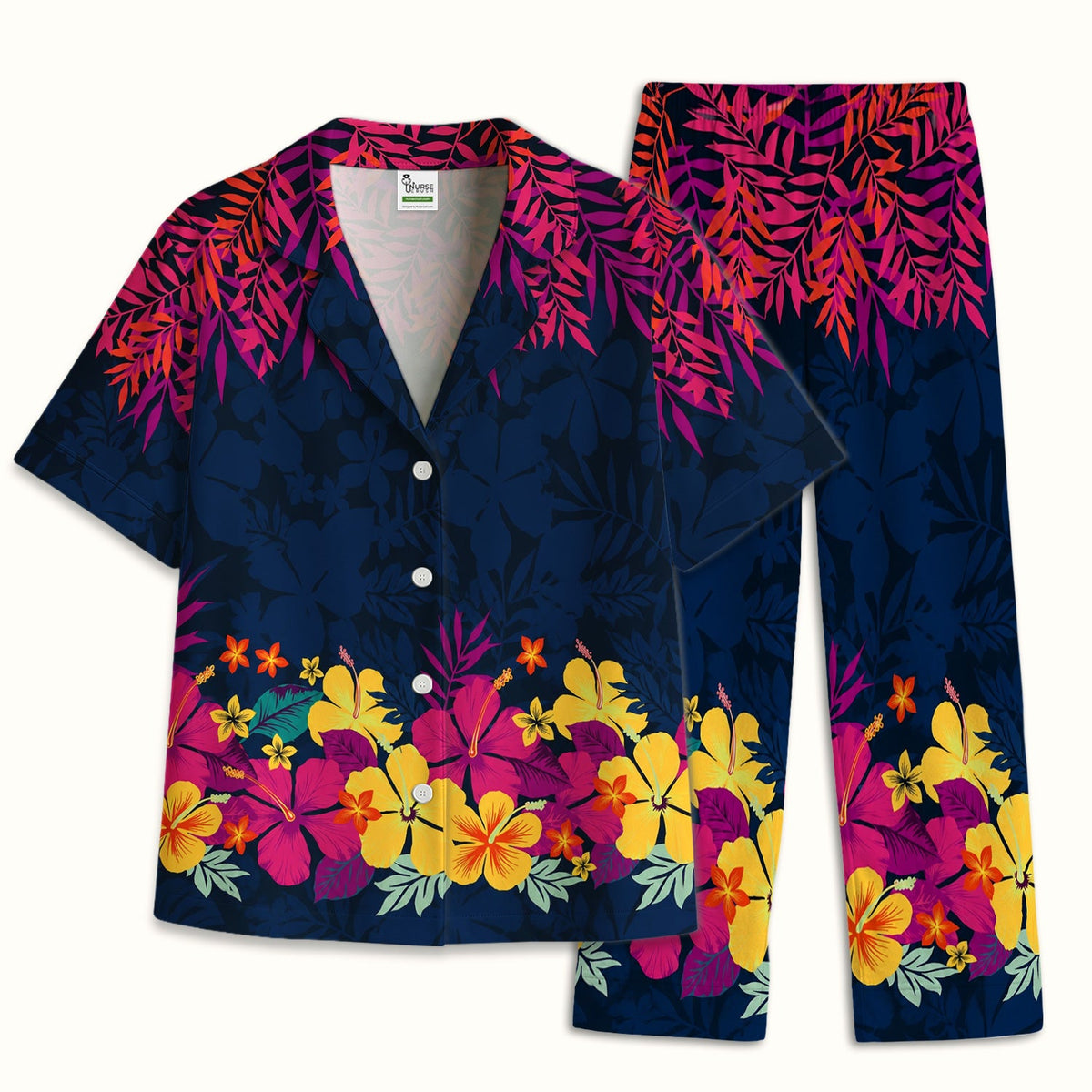Tropical Hibiscus Palm Leaf Pajama Set